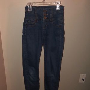 High waisted blue skinny jeans